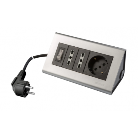 Prelungitor pentru birou POLYPOOL PP2590.2RO, cu intrerupator, protectie copii, 3 prize, 16A, 2m, Negru/Gri