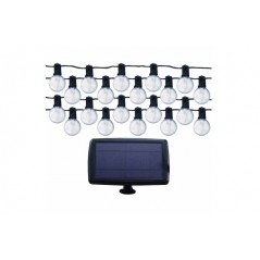 Ghirlanda luminoasa LED cu panou solar Lohuis, pentru exterior, 25 becuri filament LED G40, 7.6m, acumulator 18650, 2700K