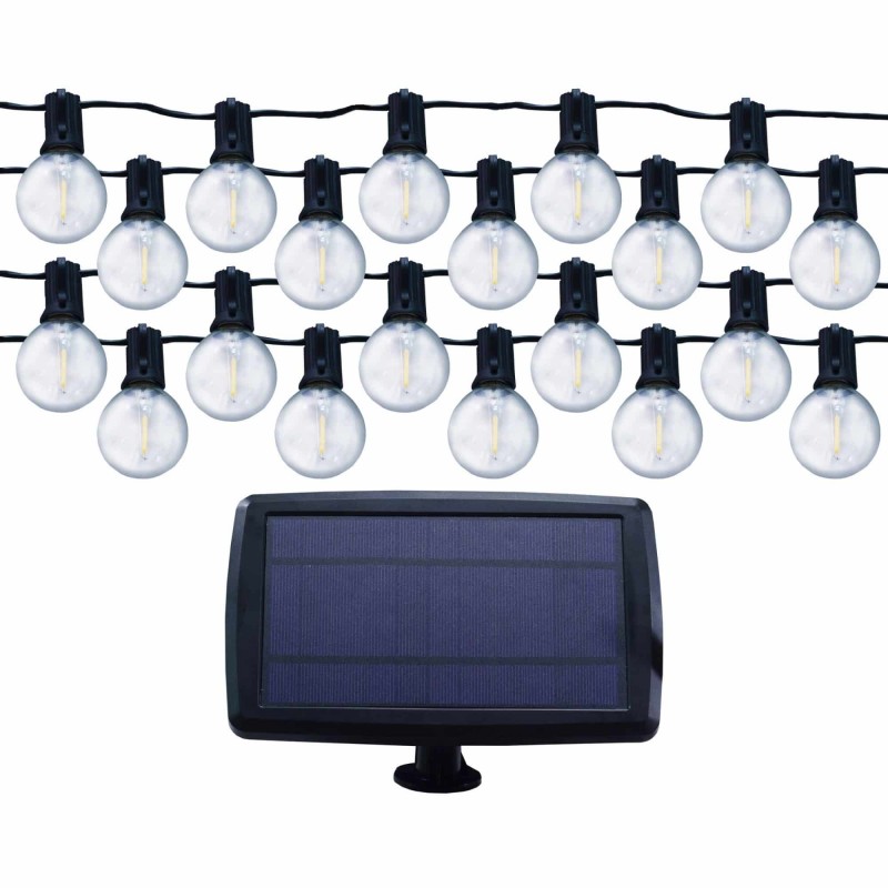 Ghirlanda luminoasa LED cu panou solar Lohuis, pentru exterior, 50 becuri filament LED G40, 15m, acumulator 18650, 2700K
